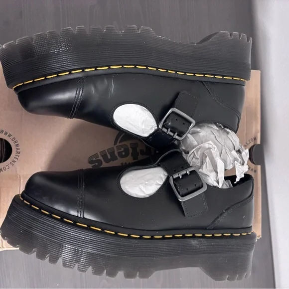 Dr. Martens Black Bethan Shoes with Yellow Stitching - Picture 3 of 5